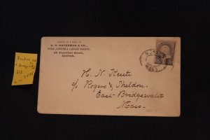 US 212 on cover Boston MA to E. Bridgewater MA (#2475)