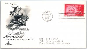 US FIRST DAY COVER 75th ANNIVERSARY OF THE UNIVERSAL POSTAL UNION ART CRAFT 1949