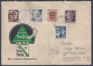 GERMANY 1947 FRANCE US ILLUSTRATED GREETING COVER W/FRENCH ZONE ISSUES PFAFFENDO