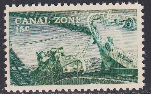 Canal Zone # 165, Towing Locomotive and Ship, Unused, No gum