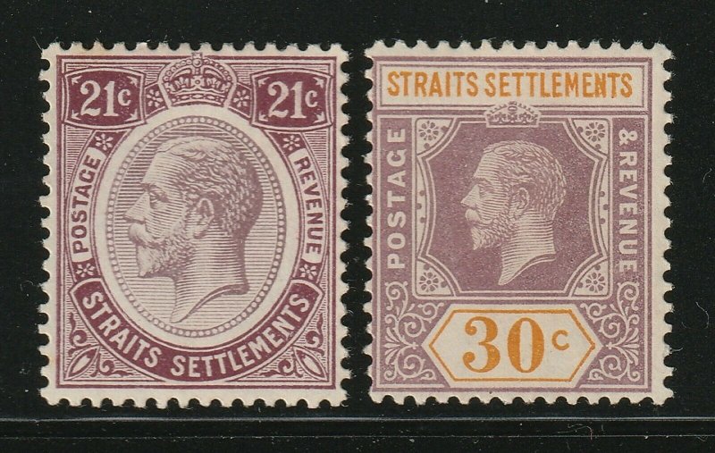 Malaya Singapore 1913 & 1914 Straits Settlements KGV 21c & 30c MLH SG#204 & 207