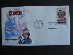 USA Circus FDC Cover Craft cachet Sc 1309 First Day Cover