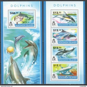 2015 Solomon Islands Dolphins Marine Life Fauna #3152-56 1+1 ** Ls426