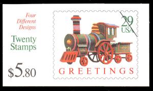 US #2718a COMPLETE BOOK, BK203 Trains, VF/XF mint never hinged,  FRESH and CO...