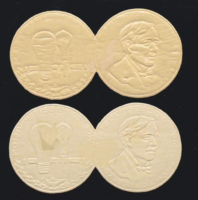 US 1932 2 Edison Golden Jubilee Embossed Foil Seals 