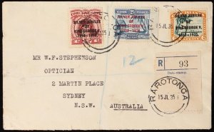 COOK ISLANDS 1935 Registered cover KGV Silver Jubilee set. narrow E. To Sydney.