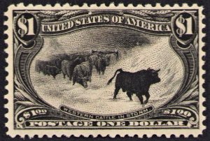 US 1898 Scott 292 $1 Cattle In Storm  MH Very Fine Centering