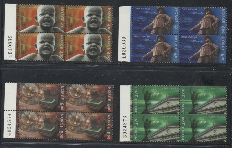 Norway Sc 1249-1252 2000 Oslo 1000 th Anniversary stamp set blocks of 4 mint NH