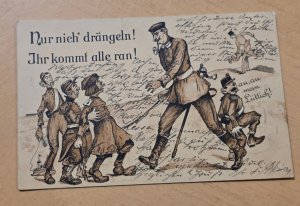 WWI Imperial German Soldiers Military Feldpost Humor Postcard Early War 1914