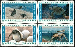 Marshall Islands 1990 - Endangered Wildlife Turtles - Block of 4 - Sc 380a - MNH