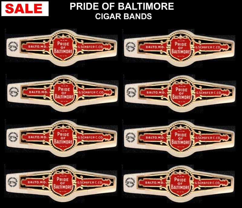 SALE PRIDE OF BALTIMORE CIGARS, LOT 8 OLD CIGAR BANDS UNUSED TOBACCO, CINDERELLA