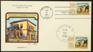 U.S. Used #2017 20c Touro Synagogue 1982 Collins First Day Cover (FDC)