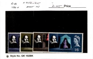 Great Britain, Postage Stamp, #402-405 Mint NH, 1964 Shakespeare (AB)