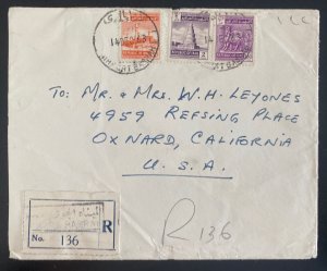 1963 Basrah Iraq Airmail Registered cover To Oxnard CA Usa