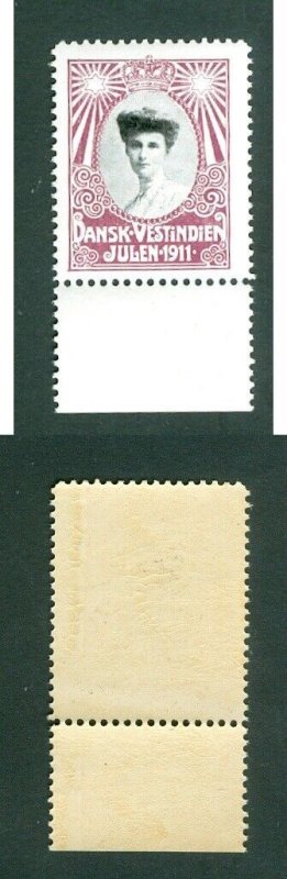 Danish West Indies. Christmas Seal 1911 MNH. Lower Margin. Princess Alexandrine 