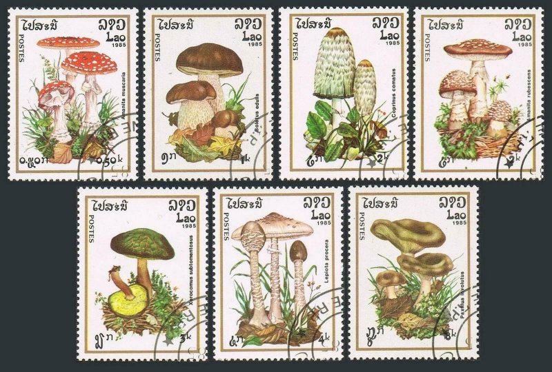 Laos 627-633,CTO.Michel 828-834. Mushrooms 1985.