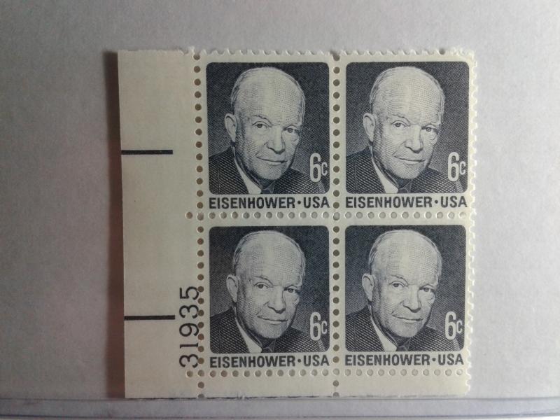 SCOTT # 1393 EISENHOWER PLATE BLOCK GEM MINT NEVER HINGED !! 1971 AMAZING !!!