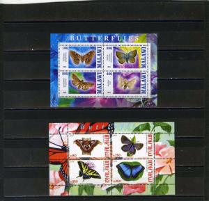 MALAWI 2010,2013 BUTTERFLIES 2 SHEETS OF 4 STAMPS MNH 