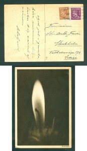 Finland. 1930is Christmas Card. Used. Candle. 25P +2.75M. Adr: Sweden