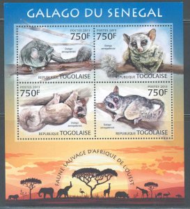 TOGO 2013 WILD ANIMALS OF WEST AFRICA GALAGO BUSHBABY SHEET