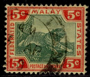 MALAYSIA - Fed. Malay EDVII SG39e, 5c green & carmine/pale yellow, FINE USED.