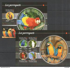 A1154 Togo Fauna Birds Parrots Les Perroquets Kb+Bl ** Tg117