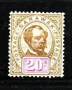 Sarawak-Sc#44- id7-unused hinge remnant $0.20 brown ol & vio-og-Sir Charles J Br