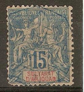 Anjouan 7 Y&T 6 Used F/VF 1892 SCV $10.50