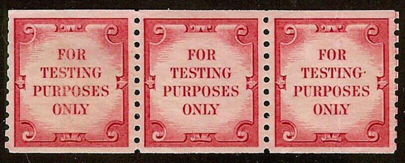 TD108 RARE Carmine Test / Dummy Tagged Strip of 3 Unused Read Cat $2850