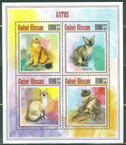 GUINEA BISSAU 2014 CATS OF THE WORLD SHEET OF FOUR STAMPS