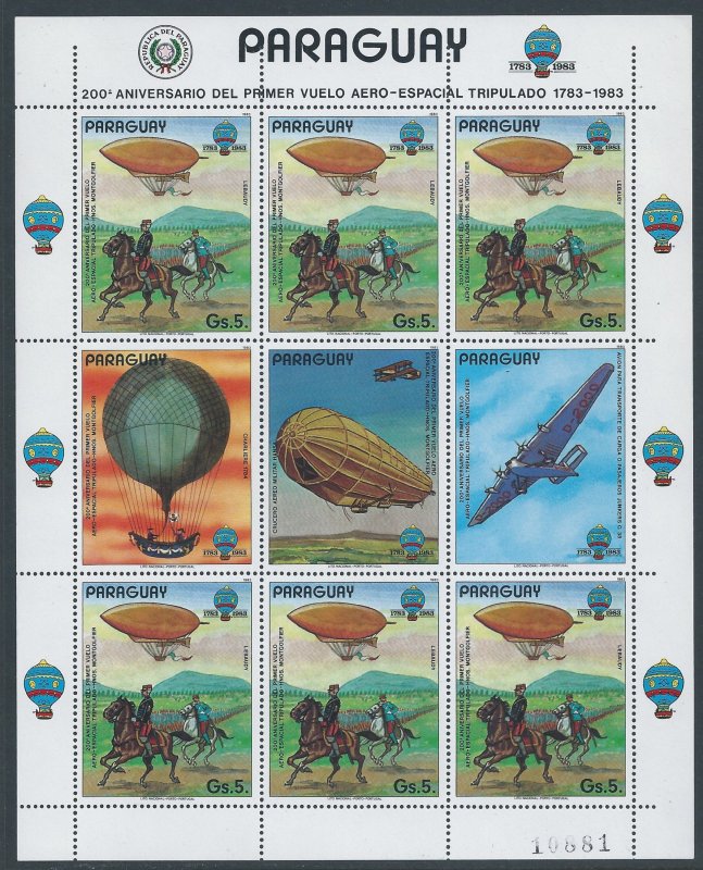 Paraguay #2104 NH 5g Manned Flight Anniv., Dirigible - Sh...