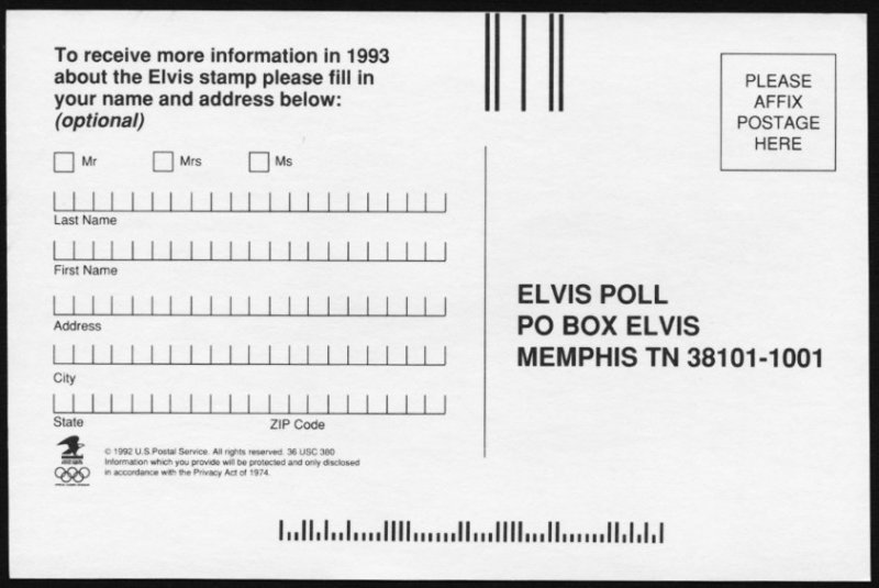 USA #2721 Official USPS Ballot for selecting artwork for first Elvis stamp