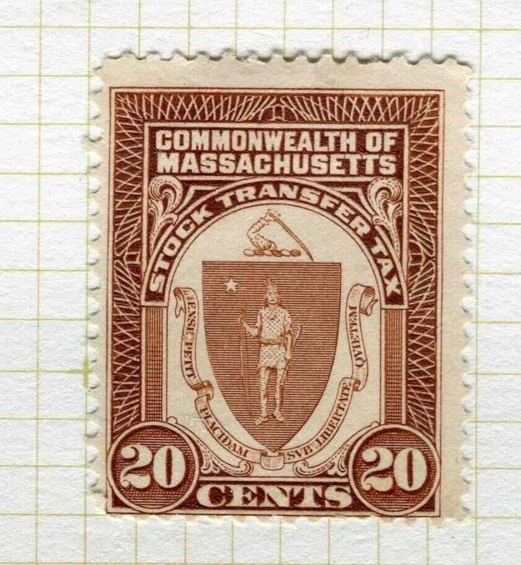 USA; Early 1900s Local Massachusetts Revenue issue fine used 20c. value