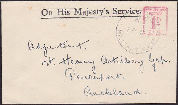 NEW ZEALAND 1940 Small OHMS cover TRENTHAM MILITARY CAMP cds................2722