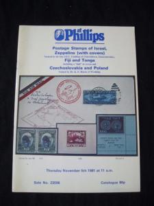 PHILLIPS AUCTION CATALOGUE 1981 ISRAEL ZEPPELINS FIJI AND TONGO ETC