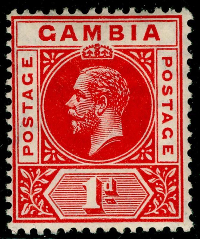 GAMBIA SG87, 1d red, LH MINT. WMK MULT CA.