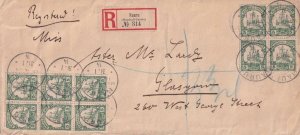 Nauru, German Marshall Islands to Glasgow, Scotland 1914 Reg., Very rare (44077)