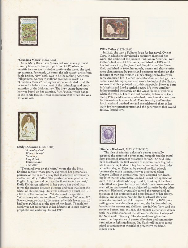 The Women's Mint Set - Famous Women Honored on US Postage USPS Booklet