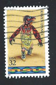 SC# 3075 - 32c - Indian Dances, Raven, used single