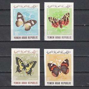 Yemen Arab Rep., Mi cat. 490-493 B. Butterflies, IMPERF issue. ^