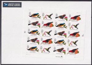 Scott #3225a (3222-3225) Tropical Birds Full Sheet Of 20 Stamps - Sealed White