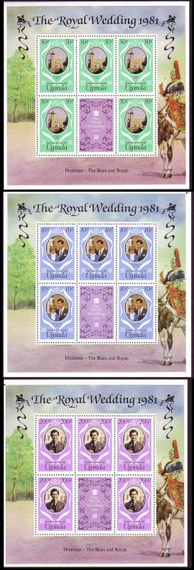Uganda Royal Wedding 3 sheetlets of 5v+label reissue SG#345-347