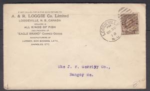 NEW BRUNSWICK TOWN CANCEL COVER LOGGIEVILLE