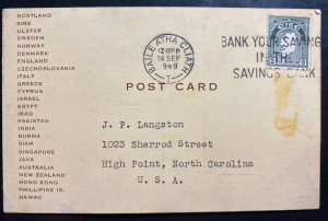 1949 Dublin Ireland Postcard Cover To High Point NC USA Greetings From Harry