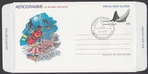 PAPUA NEW GUINEA 1993 45t Marine life / diving aerogramme ...FD cancel......Q585