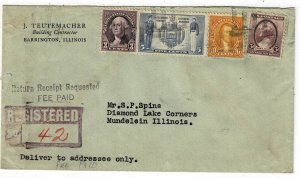 1937 Lake Zurich, Illinois cancel on registered cover, 5c Army-Navy issue