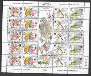 Serbia #229 MNH complete sheet, WWF, various insects, issued 2004