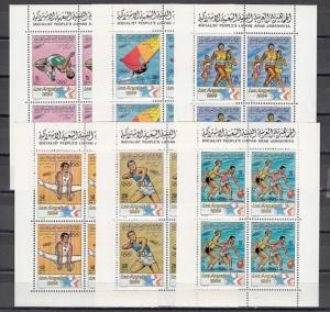 Libya, Scott cat. 1111-1116. L.A. Summer Olympics sheets of 4.