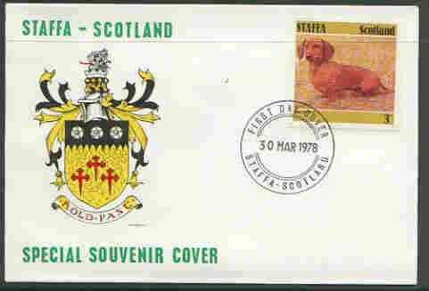 Staffa 1978 Dachshund 3p from perf Dog set of 8, on cover...