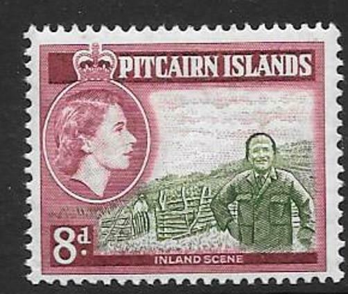 PITCAIRN ISLANDS SG25 1957 8d DEEP OLIVE-GREEN AND CARMINE-LAKE MNH